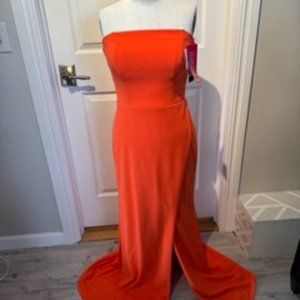 Orange/Coral Strapless Open Back Gown